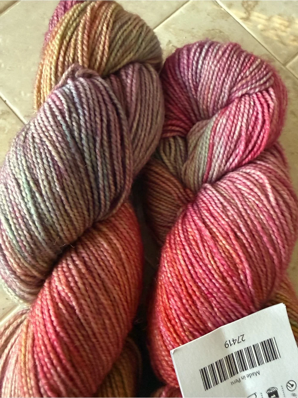 Fingering Weight Multicolor Yarn - Pink/Tan/Green - Burlingame